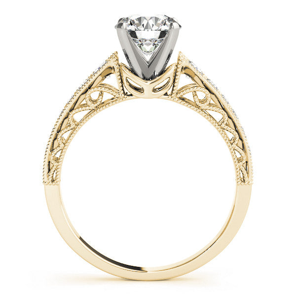 14K Yellow Gold Round Brilliant Diamond Antique Engagement Ring With Pave Accents (1.33ctw)