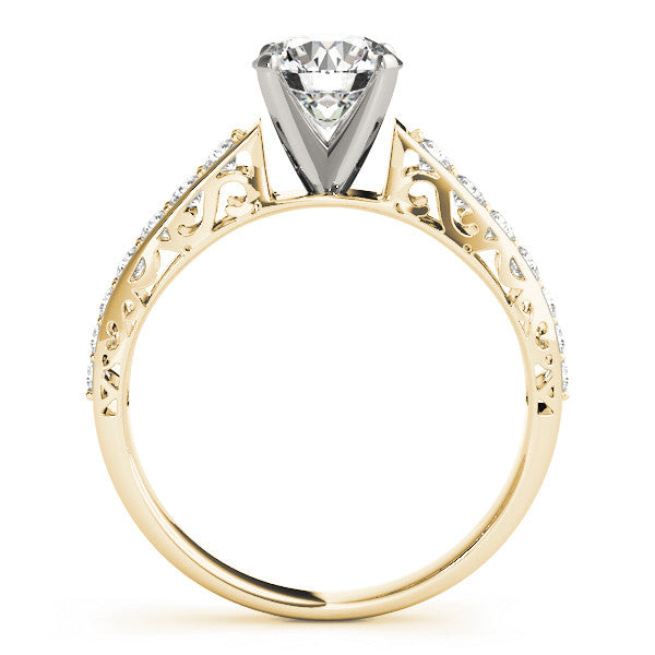 14K Yellow Gold Round Brilliant Diamond Antique Engagement Ring With Pave Accents (1.25ctw)