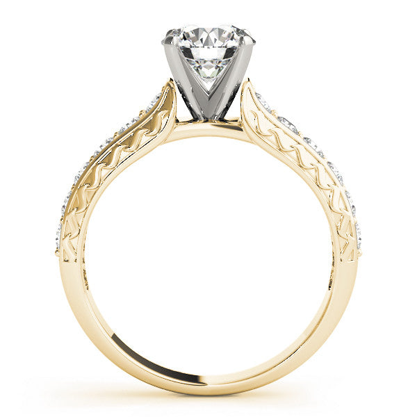 14K Yellow Gold Round Brilliant Diamond Antique Engagement Ring With Pave Accents (1.50ctw)