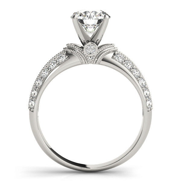 14K White Gold Round Brilliant Diamond Antique Engagement Ring With Pave Accents (1.50ctw)