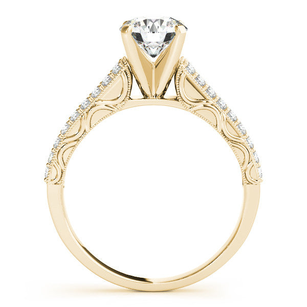 14K Yellow Gold Round Brilliant Diamond Antique Engagement Ring With Pave Accents (1.33ctw)