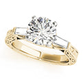 14K Yellow Gold Round Brilliant Diamond Antique Three Stone Baguette Engagement Ring (1.33ctw)