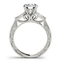 14K White Gold Round Brilliant Diamond Antique Three Stone Baguette Engagement Ring (1.33ctw)