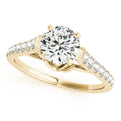 14K Yellow Gold Round Brilliant Diamond High Shoulder Cathedral Engagement Ring With Pave Accents (1.38ctw)