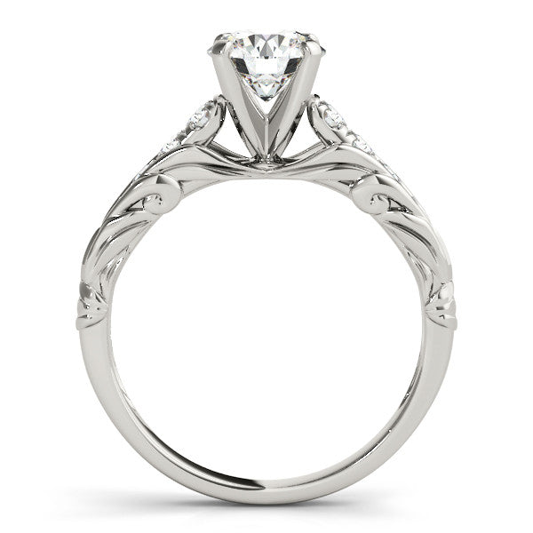 14K White Gold Round Brilliant Diamond Antique Engagement Ring With Pave Accents (1.17ctw)