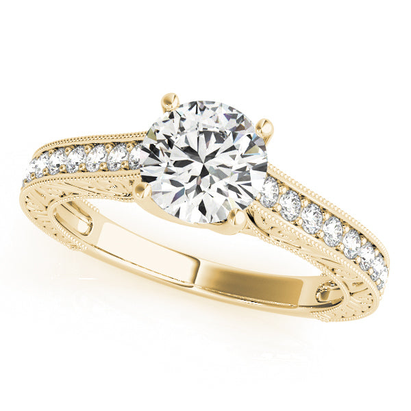 14K Yellow Gold Round Brilliant Diamond Engagement With Beaded Channel Set Diamond Accents (1.25ctw) 