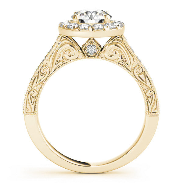 14K Yellow Gold Round Brilliant Diamond Antique Halo Engagement Ring With Beaded Channel Set Accents (1.63ctw)