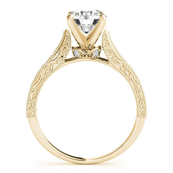 14K Yellow Gold Round Brilliant Diamond Antique High Shoulder Cathedral Engagement Ring With Beaded Accents (1.20ctw)