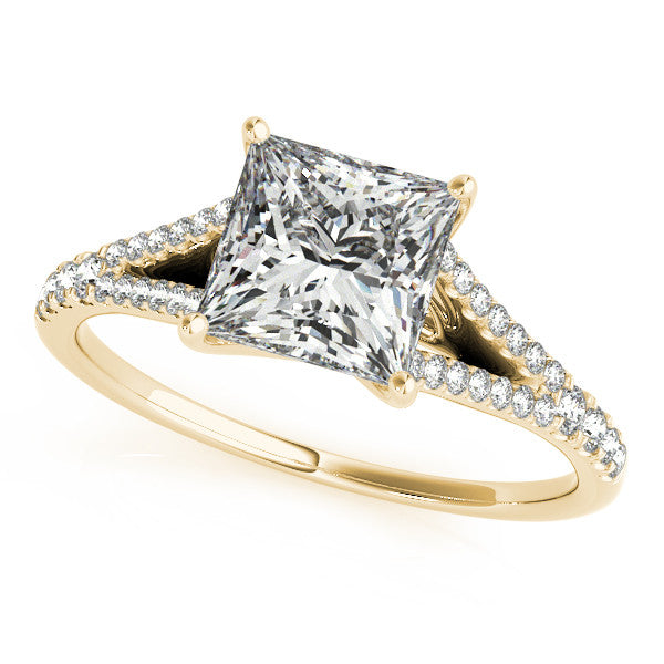 14K Yellow Gold Princess Cut Diamond Split Shank Pave Accented Engagement Ring (1.15ctw) 