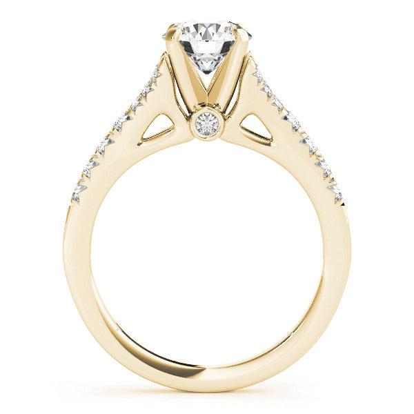 14K Yellow Gold Round Brilliant Diamond Split Shank Engagement Ring With Pave Accents (1.38ctw)