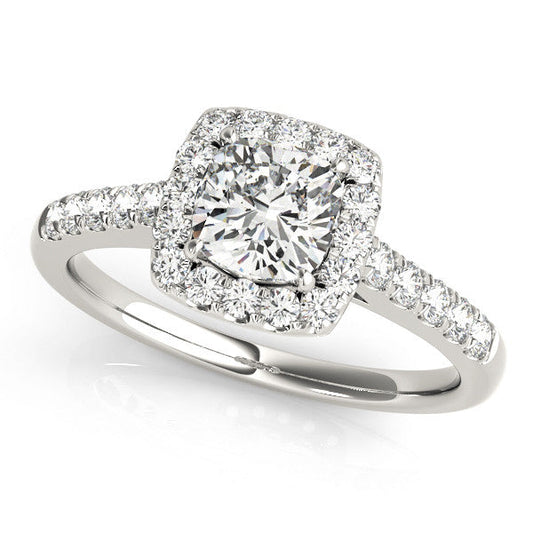 14K White Gold Cushion Cut Diamond Halo Engagement Ring With Pave Accents (1.33ctw)