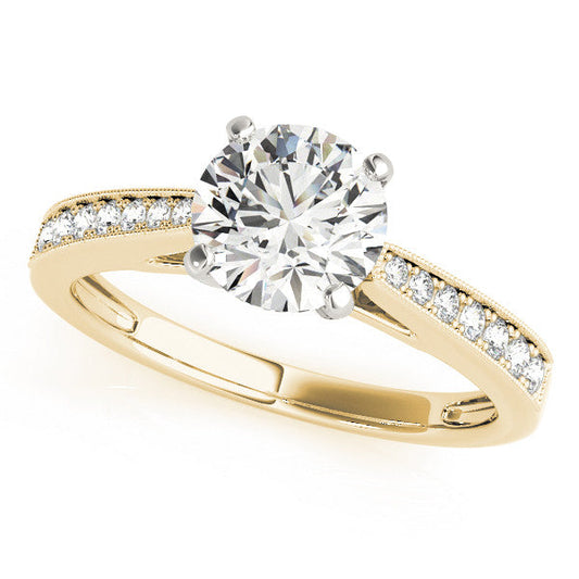 14K Yellow Gold Round Brilliant Diamond Engagement Ring With Beaded Channel Set Accents (1.17ctw)