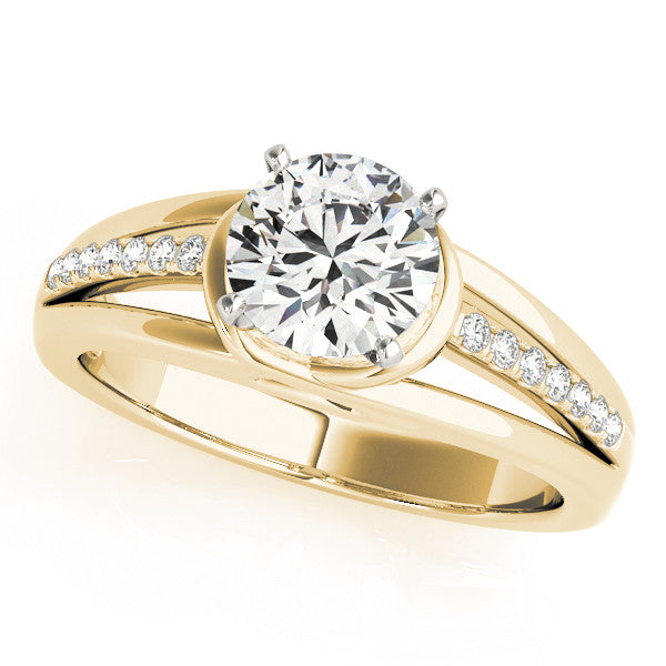 14K Yellow Gold Round Brilliant Diamond Split Shank Trellis Engagement Ring With Pave Accents (1.10ctw)
