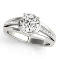 14K White Gold Round Brilliant Diamond Split Shank Trellis Engagement Ring With Pave Accents (1.10ctw)