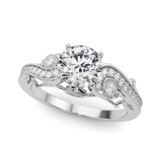 14K White Gold Round Brilliant Diamond Antique Engagement Ring With Beaded Channel Set Accents (1.20ctw)