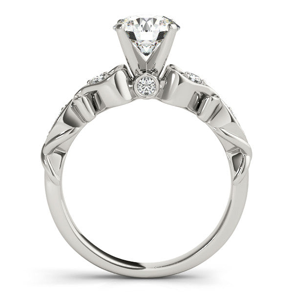 14K White Gold Round Brilliant Diamond Antique Scallop Engagement Ring (1.10ctw)