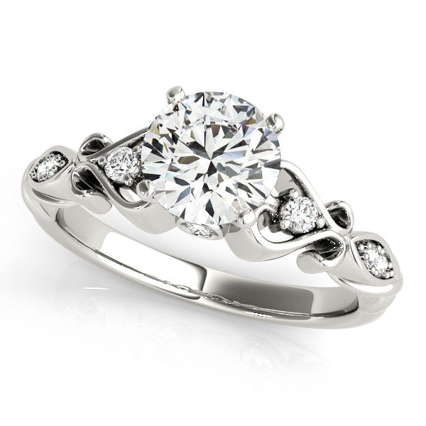 14K White Gold Round Brilliant Diamond Antique Scallop Engagement Ring (1.10ctw)