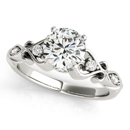 14K White Gold Round Brilliant Diamond Antique Scallop Engagement Ring (1.10ctw)