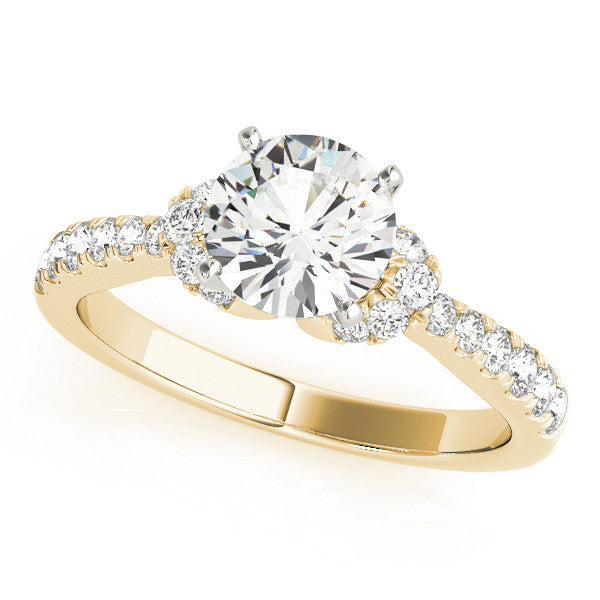 14K Yellow Gold Round Brilliant Diamond Engagement Ring With Diamond Collar and Pave Accents (1.33ctw)