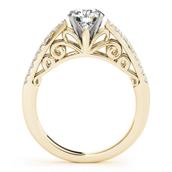 14K Yellow Gold Round Brilliant Diamond Antique Split Shank Engagement Ring With Pave Accents (1.25ctw)