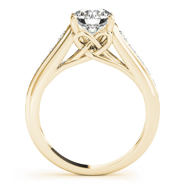 14K Yellow Gold Round Brilliant Diamond Knot Engagement Ring With Pave Accents (1.38ctw)