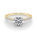 14K Yellow Gold Round Brilliant Diamond Cathedral Engagement Ring With Pave Accent Diamonds (1.10ctw) 