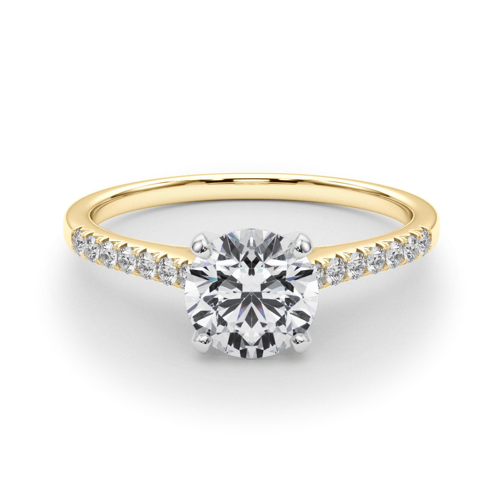 14K Yellow Gold Round Brilliant Diamond Cathedral Engagement Ring With Pave Accent Diamonds (1.10ctw) 