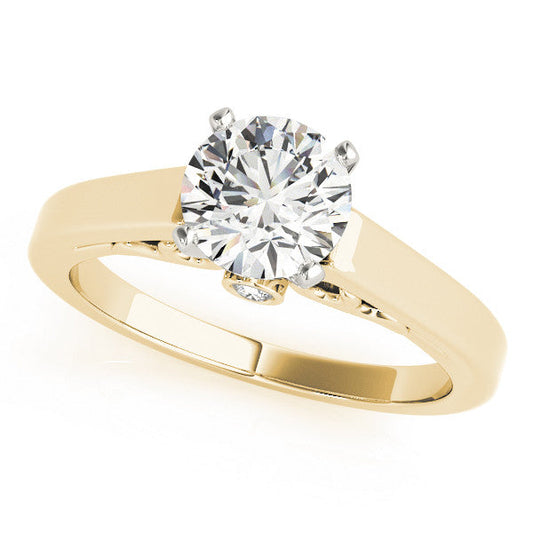 14K Yellow Gold Round Brilliant Diamond Solitaire Engagement Ring With Bezel Accents (1.05ctw)