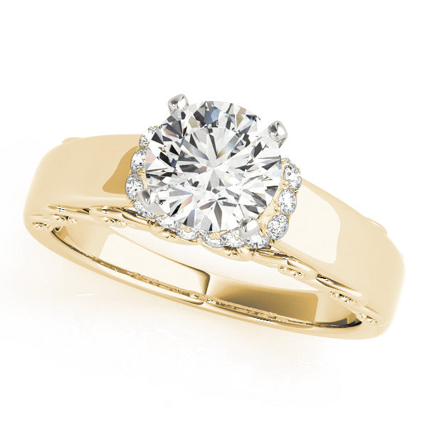 14K Yellow Gold Round Brilliant Diamond Solitaire Engagement Ring With Diamond Collar Accents (1.17ctw)