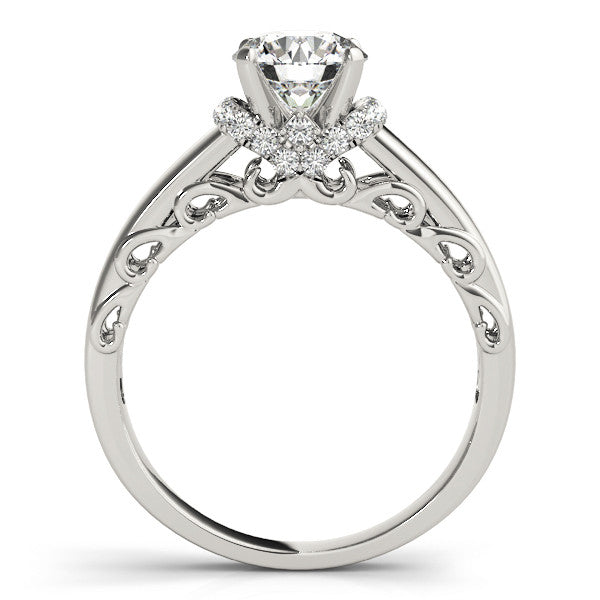 14K White Gold Round Brilliant Diamond Solitaire Engagement Ring With Diamond Collar Accents (1.17ctw)