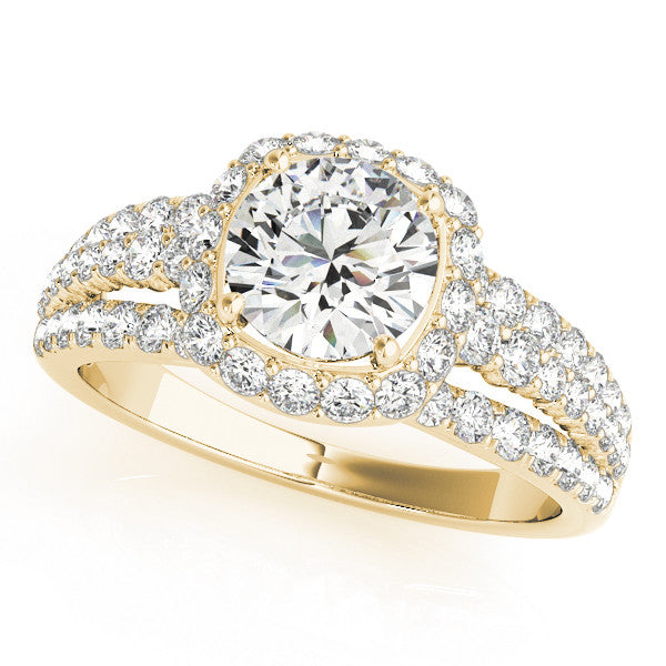 14K Yellow Gold Round Brilliant Diamond Cushion Halo Engagement Ring With Pave Accents (1.88ctw)