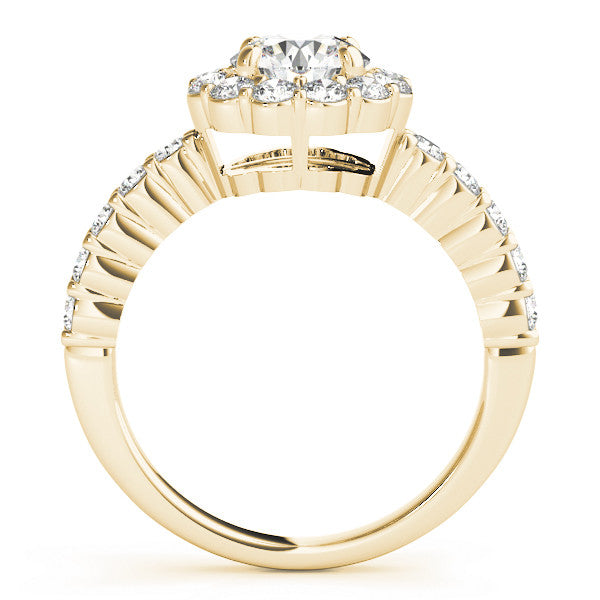 14K Yellow Gold Round Brilliant Diamond Scallop Halo Basket Engagement Ring With Pave Accents (1.63ctw)