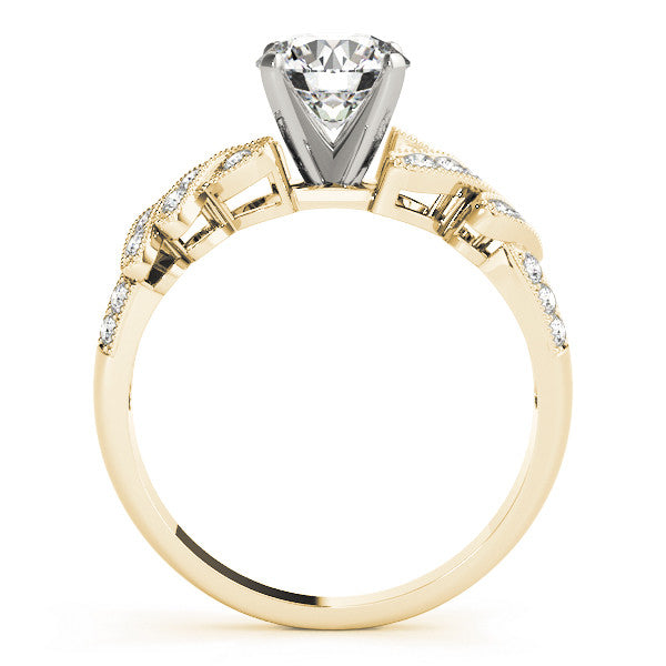 14K Yellow Gold Round Brilliant Diamond Beaded Engagement Ring With Channel Accents (1.33ctw)