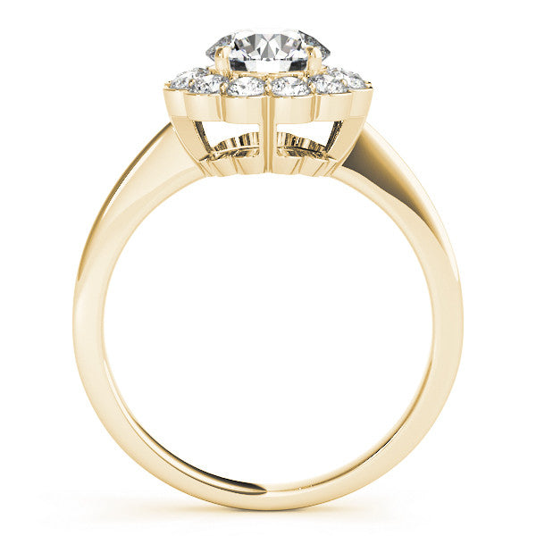 14K Yellow Gold Round Brilliant Diamond Solitaire Floral Halo Engagement Ring With Accents (1.33ctw)