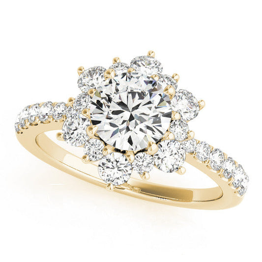 14K Yellow Gold Round Brilliant Diamond Floral Inspired Halo Engagement Ring With Pave Accents (1.88ctw)