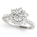 14K White Gold Round Brilliant Diamond Floral Inspired Halo Engagement Ring With Pave Accents (1.88ctw)