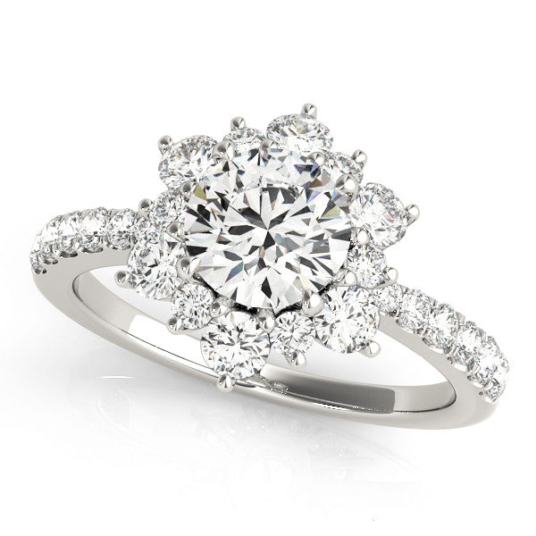 14K White Gold Round Brilliant Diamond Floral Inspired Halo Engagement Ring With Pave Accents (1.88ctw)