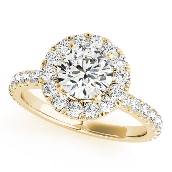 14K Yellow Gold Round Brilliant Diamond Halo Engagement Ring With Pave Accents (1.50ctw)