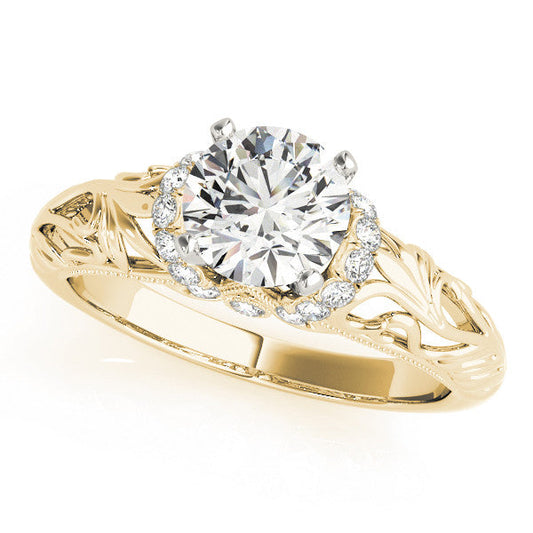 14K Yellow Gold Round Brilliant Diamond Floral Inspired Engagement Ring With Pave Diamond Accents (1.20ctw) 