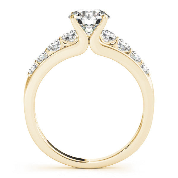 14K Yellow Gold Round Brilliant Diamond High Shoulder Engagement Ring With Pave Accents (1.50ctw)