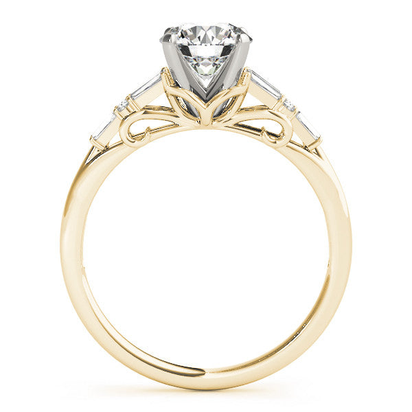 14K Yellow Gold Round Brilliant Diamond Baguette Side Stones Engagement Ring (1.33ctw)