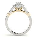 14K White Gold Round Brilliant Diamond Floral Halo Split Shank Two Tone Engagement Ring With Channel Accents (1.50ctw)