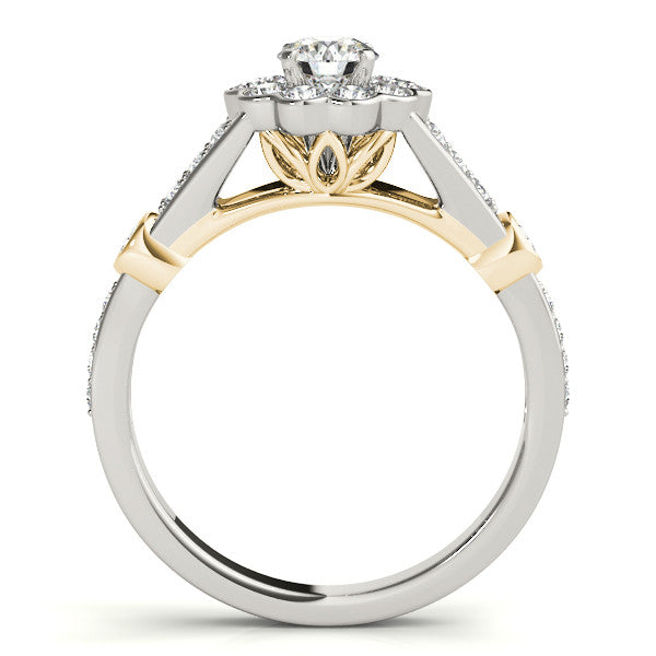 14K White Gold Round Brilliant Diamond Floral Halo Split Shank Two Tone Engagement Ring With Channel Accents (1.50ctw)