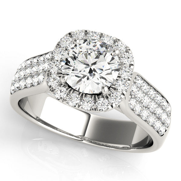 14K White Gold Round Brilliant Diamond Cushion Halo Engagement Ring With Micro Pave Accents (1.75ctw)