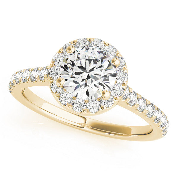 14K Yellow Gold Round Brilliant Diamond Halo Engagement Ring With Pave And Peekaboo Diamond Accents (1.34ctw) 