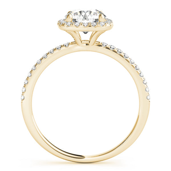 14K Yellow Gold Round Brilliant Diamond Cushion Halo Engagement Ring With Pave Diamond Shank (1.25ctw) 