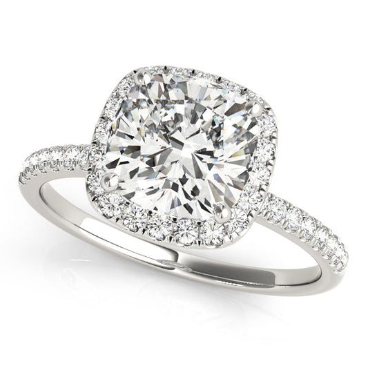 14K White Gold Round Brilliant Diamond Halo Pave Accented Engagement Ring (1.34ctw)