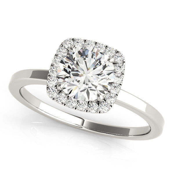 14K White Gold Lab-Grown Round Brilliant Cushion Halo Engagement Ring - Options Available