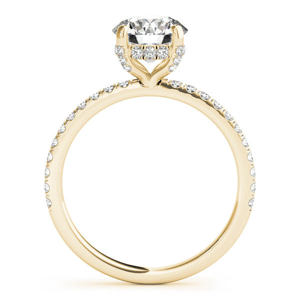 14K Yellow Gold Round Brilliant Diamond Engagement Ring With Pave Accents And Hidden Halo (1.35ctw) 