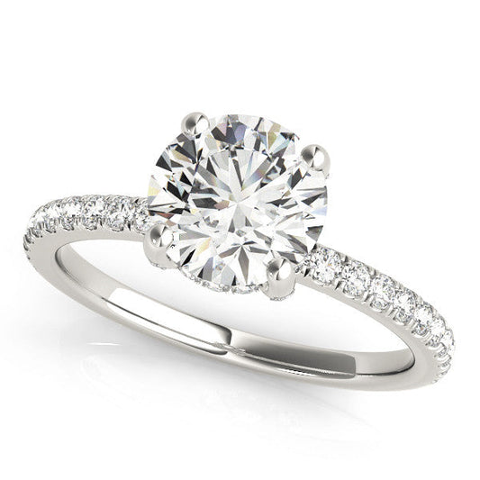 14K White Gold Round Brilliant Diamond Engagement Ring With Pave Accents And Hidden Halo (1.35ctw)